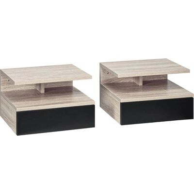 Conjunto de Mesitas de Noche Flotantes Montadas en Pared - Roble y Negro Conjunto de Mesitas de Noche Flotantes Montadas en Pared - Roble y Negro