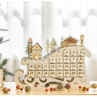 Homcom Calendario de Adviento en Madera Natural Trineo - Decoración Navideña Homcom Calendario de Adviento en Madera Natural Trineo - Decoración Navideña