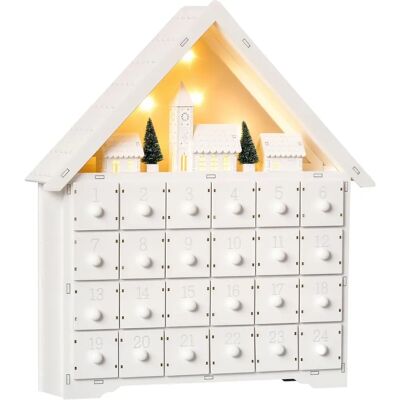 Calendario de Adviento de Navidad de Madera Homcom con 24 Cajones y Luces LED - Modelo Casa Calendario de Adviento de Navidad de Madera Homcom con 24 Cajones y Luces LED - Modelo Casa