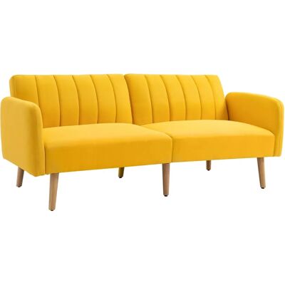 Homcom Sofá Cama Amarillo con Respaldo Ajustable - Sofá Cama Homcom Sofá Cama Amarillo con Respaldo Ajustable - Sofá Cama