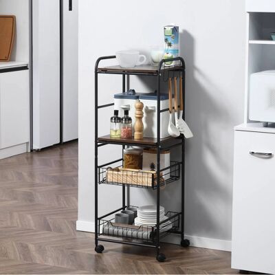 Carro de Cocina Homcom con Ruedas - 2 Estantes, 2 Cestas, 4 Ganchos - Estilo Industrial Rústico Carro de Cocina Homcom con Ruedas - 2 Estantes, 2 Cestas, 4 Ganchos - Estilo Industrial Rústico
