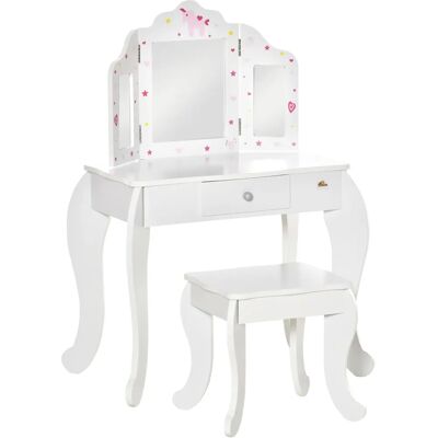 Homcom Tocador Infantil Blanco con Espejo y Taburete - Muebles para Niños Homcom Tocador Infantil Blanco con Espejo y Taburete - Muebles para Niños