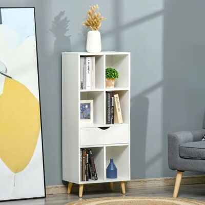 Estantería Homcom Blanca con 6 Compartimentos y Cajón - 50x29,5x120 cm Estantería Homcom Blanca con 6 Compartimentos y Cajón - 50x29,5x120 cm