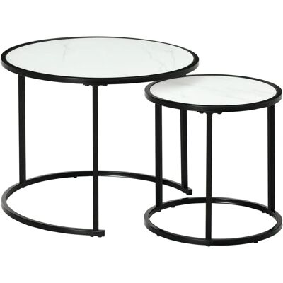 Set di 2 tavolini rotondi impilabili Homcom - Marmo bianco e cornice nera Set di 2 tavolini rotondi impilabili Homcom - Marmo bianco e cornice nera