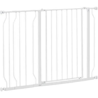Puerta para Mascotas Ajustable PawHut - 75-115cm, Acero, Blanco Puerta para Mascotas Ajustable PawHut - 75-115cm, Acero, Blanco