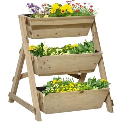 Cama de Jardín de Cedro de 3 Niveles de Outsunny - Ahorro de Espacio, Duradera, Fácil de Montar Cama de Jardín de Cedro de 3 Niveles de Outsunny - Ahorro de Espacio, Duradera, Fácil de Montar