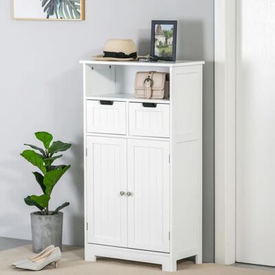 Armario de Baño Kleankin con 2 Puertas - Estantes ajustables, 2 Cajones, Compartimento abierto - Blanco Armario de Baño Kleankin con 2 Puertas - Estantes ajustables, 2 Cajones, Compartimento abierto - Blanco