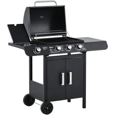 Barbacoa de Gas Outsunny con 3+1 Quemadores - Negro - Tipo de Parrilla Barbacoa de Gas Outsunny con 3+1 Quemadores - Negro - Tipo de Parrilla
