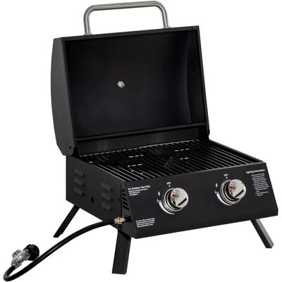 Barbacoa de Mesa a Gas Portátil Outsunny con 2 Quemadores - Negro Barbacoa de Mesa a Gas Portátil Outsunny con 2 Quemadores - Negro