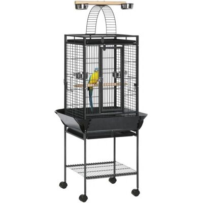 Jaula para Pájaros PawHut con Soporte y Ruedas - Gris - Jaula de Aves Jaula para Pájaros PawHut con Soporte y Ruedas - Gris - Jaula de Aves