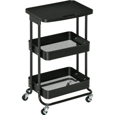 Carrito de Cocina Homcom con Ruedas - 3 Estantes, Negro Carrito de Cocina Homcom con Ruedas - 3 Estantes, Negro
