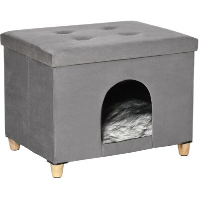 PawHut Kattenhol 2-in-1 Voetenbank - Binnen, Grijs PawHut Kattenhol 2-in-1 Voetenbank - Binnen, Grijs