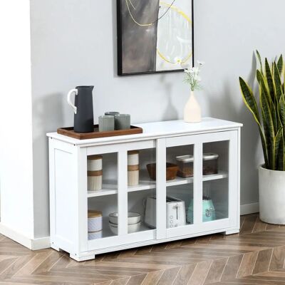 Aparador de cocina Homcom blanco con puertas correderas - Mueble de almacenamiento Aparador de cocina Homcom blanco con puertas correderas - Mueble de almacenamiento