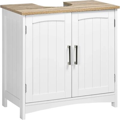 Gabinete de Baño Kleankin - Madera Natural/Blanco - Estante Ajustable - 60x33x60 cm Gabinete de Baño Kleankin - Madera Natural/Blanco - Estante Ajustable - 60x33x60 cm