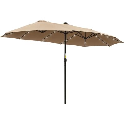 Sombrilla dupla de jardim Outsunny com 48 luzes LED solares - 450x265x240 cm Sombrilla dupla de jardim Outsunny com 48 luzes LED solares - 450x265x240 cm