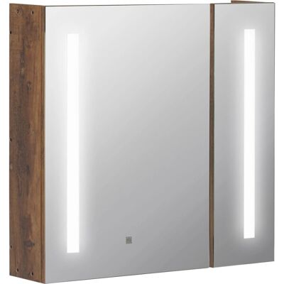Armario Espejo de Baño Kleankin con Luz LED - Marrón Rústico - Almacenamiento en Baño Armario Espejo de Baño Kleankin con Luz LED - Marrón Rústico - Almacenamiento en Baño