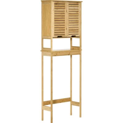 Armario de Baño de Bambú Kleankin - Ahorro de Espacio, Estante Ajustable, Puertas Ventiladas Armario de Baño de Bambú Kleankin - Ahorro de Espacio, Estante Ajustable, Puertas Ventiladas