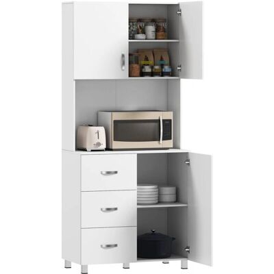 Armario Alto de Cocina HOMCOM con 3 Cajones y 3 Puertas - Mueble de Cocina Armario Alto de Cocina HOMCOM con 3 Cajones y 3 Puertas - Mueble de Cocina
