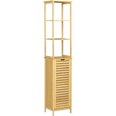 Armario de Baño de Bambú Kleankin con 3 Estantes y Puerta - 34x30x173cm Armario de Baño de Bambú Kleankin con 3 Estantes y Puerta - 34x30x173cm