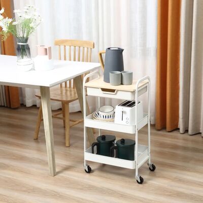 Carro de almacenamiento Homcom blanco con 3 niveles - Cocina, baño, oficina Carro de almacenamiento Homcom blanco con 3 niveles - Cocina, baño, oficina