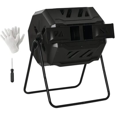Contenedor de compostaje Outsunny - Doble cámara - 160L - Rotación 360° Contenedor de compostaje Outsunny - Doble cámara - 160L - Rotación 360°