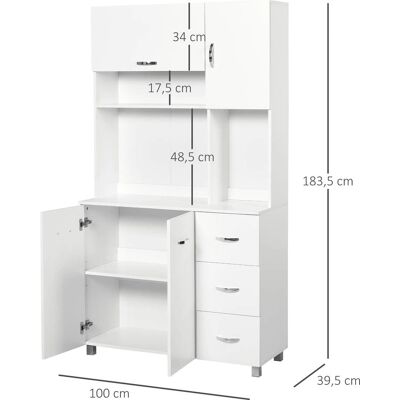 Homcom Armario de Cocina Moderno Blanco con Cajones y Estantes - Almacenaje de Cocina Homcom Armario de Cocina Moderno Blanco con Cajones y Estantes - Almacenaje de Cocina