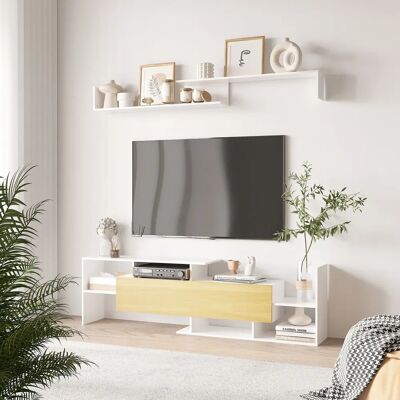 Ensemble de Meubles pour TV Homcom Moderne - Blanc et Bois - Publicité Ensemble de Meubles pour TV Homcom Moderne - Blanc et Bois - Publicité