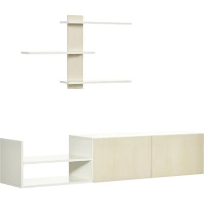 Conjunto moderno de mueble de TV y estantería de pared Homcom - Natural y Blanco Conjunto moderno de mueble de TV y estantería de pared Homcom - Natural y Blanco