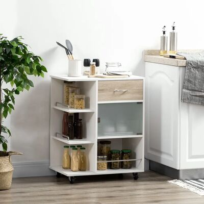 Carrito de Cocina Homcom con Puerta de Vidrio y Estantes Carrito de Cocina Homcom con Puerta de Vidrio y Estantes