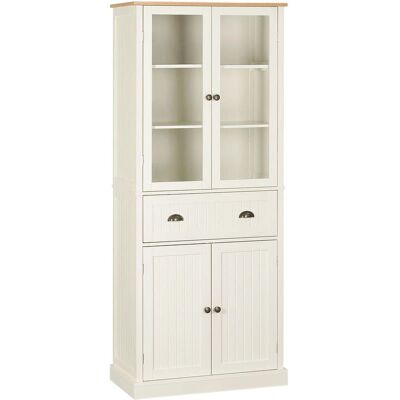 Armario de Cocina Homcom - Crema - 182,5cm - Estantes ajustables - Puertas de cristal Armario de Cocina Homcom - Crema - 182,5cm - Estantes ajustables - Puertas de cristal