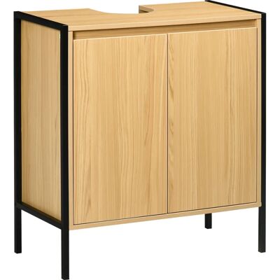 Armario de baño Kleankin - Estantes ajustables - Moderno negro y madera - 60x30x65.2cm Armario de baño Kleankin - Estantes ajustables - Moderno negro y madera - 60x30x65.2cm
