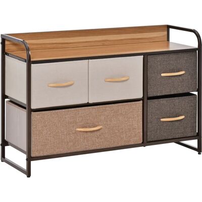 Homcom Armario de Almacenamiento - Beige y Marrón con 5 Cajones de Tela Plegables - Mueble de Almacenaje Homcom Armario de Almacenamiento - Beige y Marrón con 5 Cajones de Tela Plegables - Mueble de Almacenaje