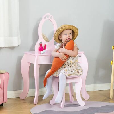 Conjunto de Tocador Infantil Rosa con Taburete y Cajón Homcom Conjunto de Tocador Infantil Rosa con Taburete y Cajón Homcom