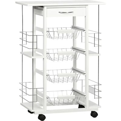 Carrito de Cocina Homcom con Cajón, Cestas y Estantes - Blanco Carrito de Cocina Homcom con Cajón, Cestas y Estantes - Blanco