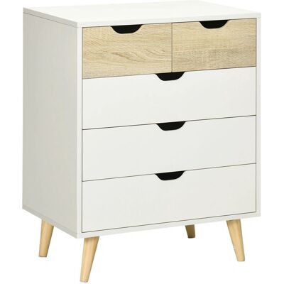 Homcom Cómoda Blanca Natural con 5 Cajones - Mueble de Dormitorio Homcom Cómoda Blanca Natural con 5 Cajones - Mueble de Dormitorio