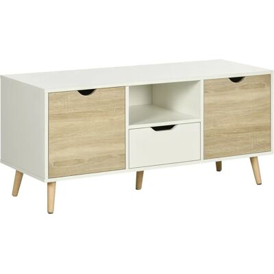 Mueble de TV Homcom - Moderno, Blanco y Madera Natural, Estantes Mueble de TV Homcom - Moderno, Blanco y Madera Natural, Estantes