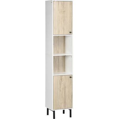 Armario de Almacenamiento de Baño Kleankin - Resistente Blanco y Roble Armario de Almacenamiento de Baño Kleankin - Resistente Blanco y Roble