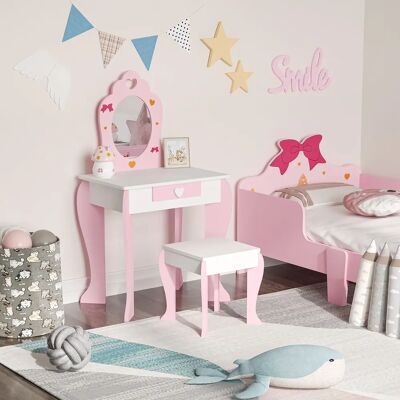 ZonaKIZ Tocador infantil de madera rosa con espejo y taburete - 3-6Años ZonaKIZ Tocador infantil de madera rosa con espejo y taburete - 3-6Años