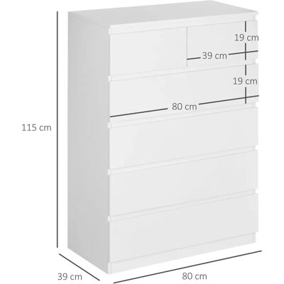 Homcom Cómoda Moderna Blanca de 6 Cajones - Mueble de Almacenaje Homcom Cómoda Moderna Blanca de 6 Cajones - Mueble de Almacenaje