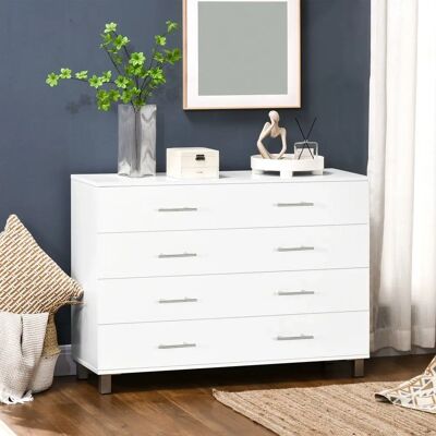 Cómoda blanca Homcom de 4 cajones de madera para dormitorio - Almacenamiento y organizador Cómoda blanca Homcom de 4 cajones de madera para dormitorio - Almacenamiento y organizador