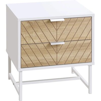 Homcom Mesita de Noche con 2 Cajones - Elegante Mesa Blanca y Roble Homcom Mesita de Noche con 2 Cajones - Elegante Mesa Blanca y Roble
