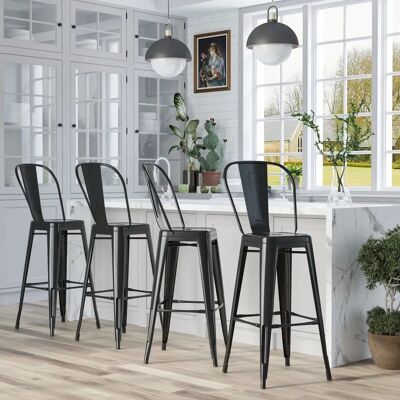 Homcom Banquetas de Metal Pretas Empilháveis - Estilo Industrial Homcom Banquetas de Metal Pretas Empilháveis - Estilo Industrial