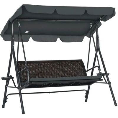 Columpio de jardín de 3 plazas Outsunny con toldo ajustable - Ratán para exterior Columpio de jardín de 3 plazas Outsunny con toldo ajustable - Ratán para exterior