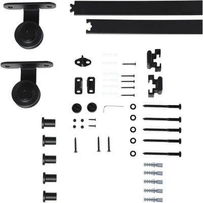 Kit de herrajes para puerta corredera Homcom - acero al carbono - 200 cm - soporta 100 kg Kit de herrajes para puerta corredera Homcom - acero al carbono - 200 cm - soporta 100 kg