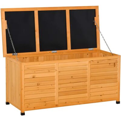 Cofre de Madera Natural Outsunny - Banco y Almacenaje Exterior Cofre de Madera Natural Outsunny - Banco y Almacenaje Exterior