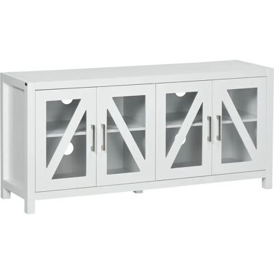 Meuble TV Homcom Blanc Style Minimaliste pour 58" - Portes en Verre & Étagères Réglables - Publicité Meuble TV Homcom Blanc Style Minimaliste pour 58" - Portes en Verre & Étagères Réglables - Publicité