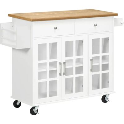 Carro de Cozinha Homcom Branco - Ilha Moderna Multifuncional com Portas de Vidro Carro de Cozinha Homcom Branco - Ilha Moderna Multifuncional com Portas de Vidro