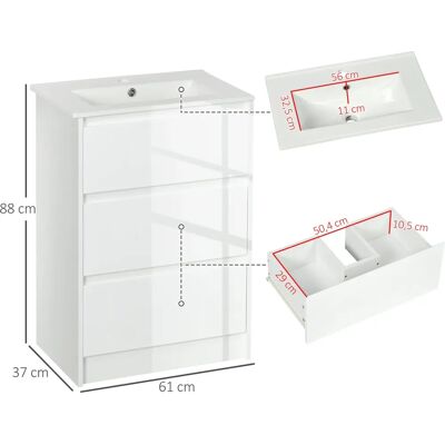 Mueble de baño Kleankin con lavabo - Blanco brillante Mueble de baño Kleankin con lavabo - Blanco brillante