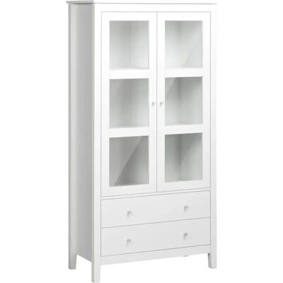 Vitrina Blanca HOMCOM con Puertas de Cristal - 3 Estantes y 2 Cajones - 80x40x160cm Vitrina Blanca HOMCOM con Puertas de Cristal - 3 Estantes y 2 Cajones - 80x40x160cm