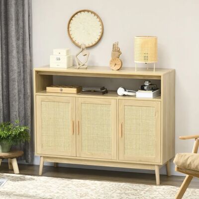 Aparador Estilo Boho con Puertas de Ratán - Mueble de Almacenamiento Homcom Aparador Estilo Boho con Puertas de Ratán - Mueble de Almacenamiento Homcom